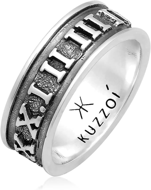 Detalle 2 de Kuzzoi Anello da uomo in argento Sterling 925 ossidato con numeri romani (stile romano antico) misura 60–66
