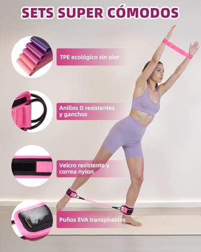 Detalle de Set de Bandas elásticas Mexlyca (12 piezas): bandas TPE 5 a 40 lb y tobilleras ajustables 10 a 30 lb