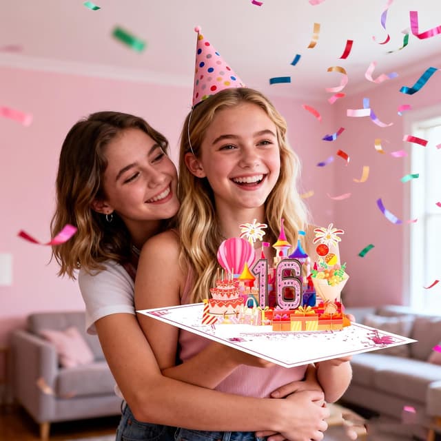 Detalle 2 de Awrmoo 16th birthday card, 3D pop up