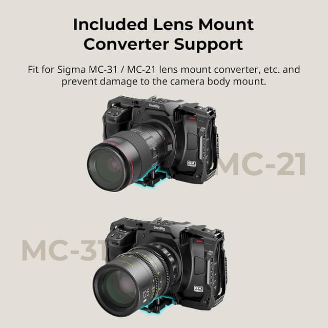 Detalle de SmallRig Cage for Blackmagic Design Cinema 6K (4785) – full/half 2-in-1 with lens mount converter support