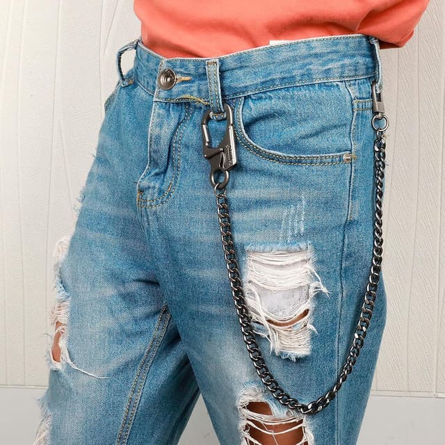 Detalle de Chaîne de portefeuille homme Ahiller avec mousqueton en alliage et chaîne en acier inoxydable (gris acier)