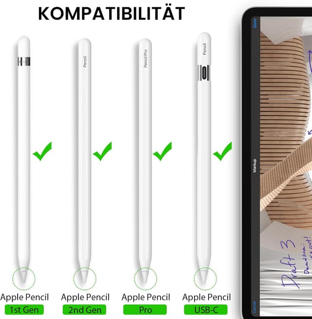 Detalle de Delidigi 4 Ersatzspitzen für Apple Pencil Pro, Apple Pencil 2. Generation und Apple Pencil USB-C – inklusive Aufbewahrung