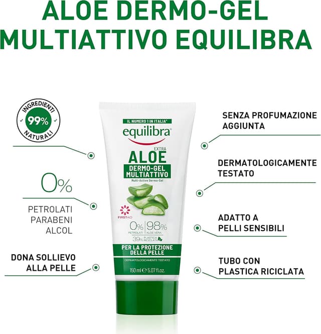 Detalle de equilibra Corpo Aloe Dermo-Gel all’Aloe Vera lenitivo multiuso (6 x 75 ml)
