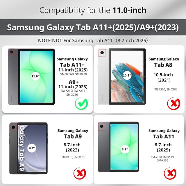 Detalle de CACOE Hülle für Samsung Galaxy Tab A11+ / A9+ 11 Zoll (2025) mit Schutzfolie – ultradünnes PU Leder Case mit Standfunktion und Auto Sleep/Wake