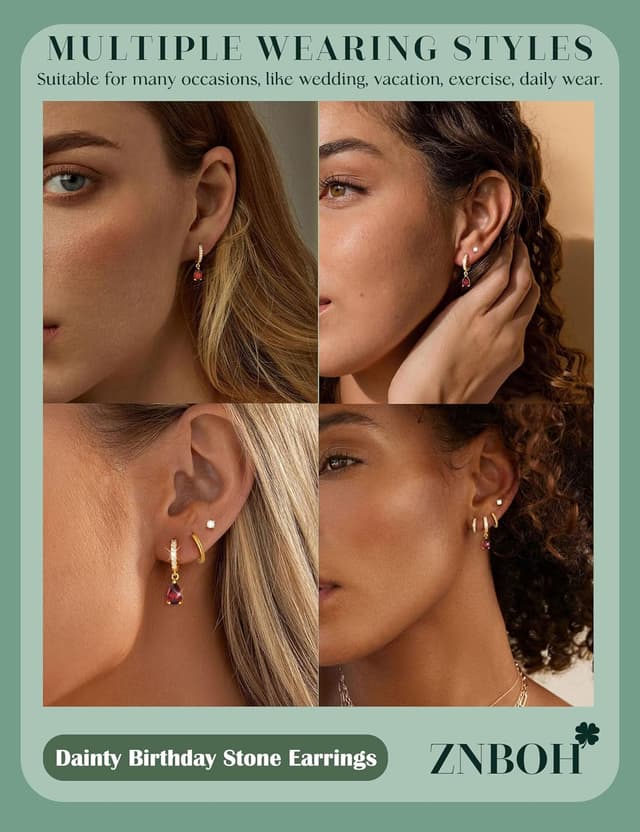 Detalle 2 de ZNBOH Ohrringe Gold Hängend für Damen mit 18K vergoldetem Kupfer und Zirkonia – Geburtsstein-Design