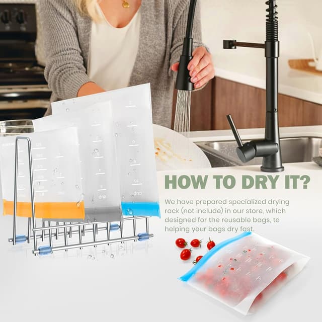 Detalle de IDEATECH Reusable Silicone Freezer Bags (20-Pack) – stand-up food storage pouches, BPA-free