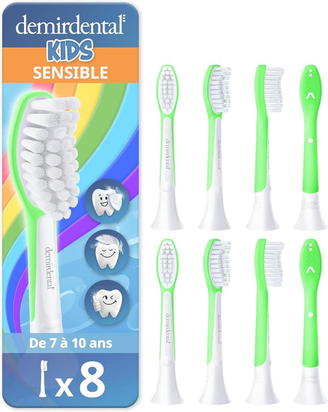 Detalle de Têtes de brosse demirdental pour Philips Sonicare Kids (7-10 ans) – lot de 8, vert