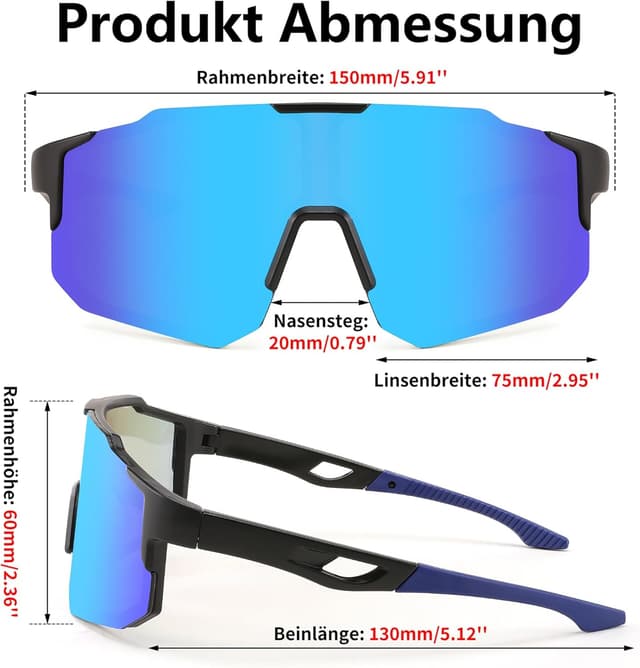 Detalle de FEISEDY Sport Sonnenbrille für Herren & Damen – Fahrradbrille mit UV400, verspiegelten Gläsern und weitem Sichtfeld