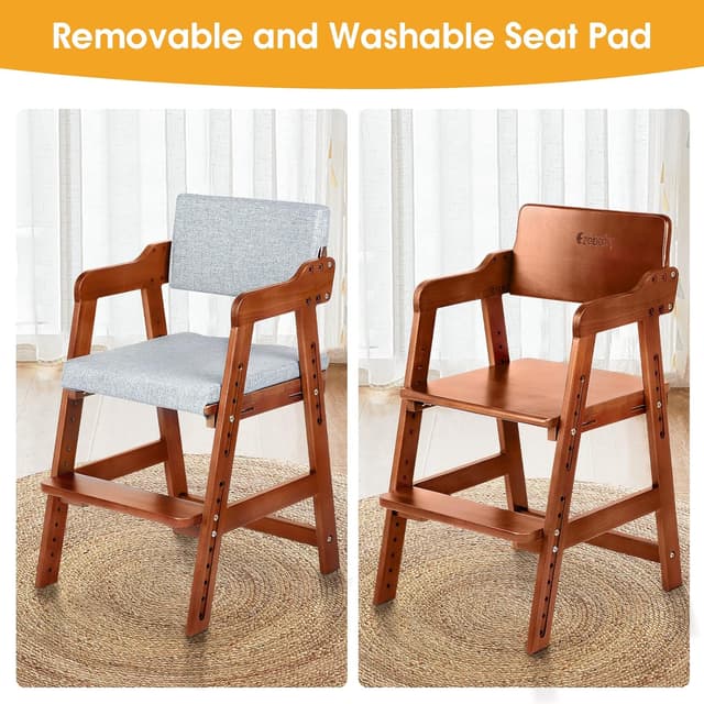 Detalle de Ezebaby Hochstuhl höhenverstellbar aus Buchenholz (Nussbaum-Optik), für Kinder von 3 bis 12 Jahren bis 90 kg