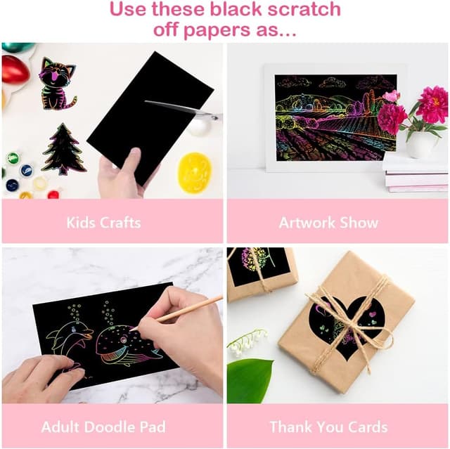 Thumbnail 6 de Vicloon Kratzbilder Kinder Set (50 Blätter Regenbogen) mit 5 Holzstiften & 4 Schablonen