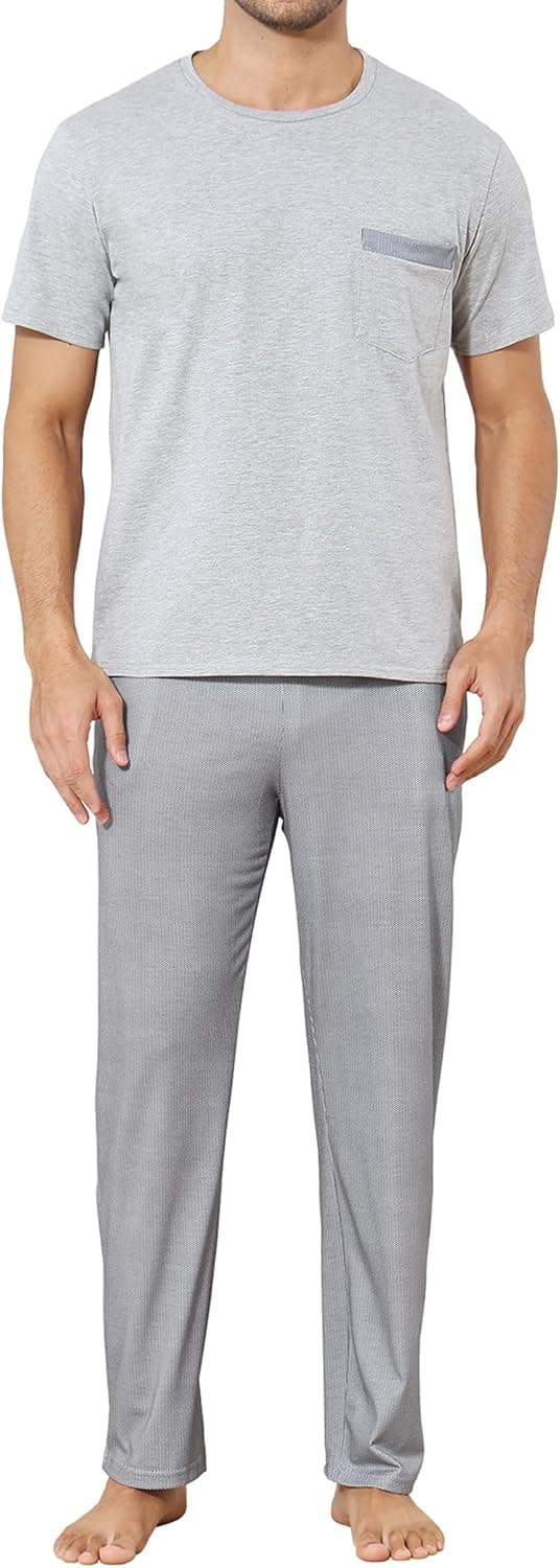 Detalle de Reliwel Herren-Schlafanzug aus Baumwolle (zweiteilig) mit Raglan-Langarmshirt & Schlafhose mit Tasche