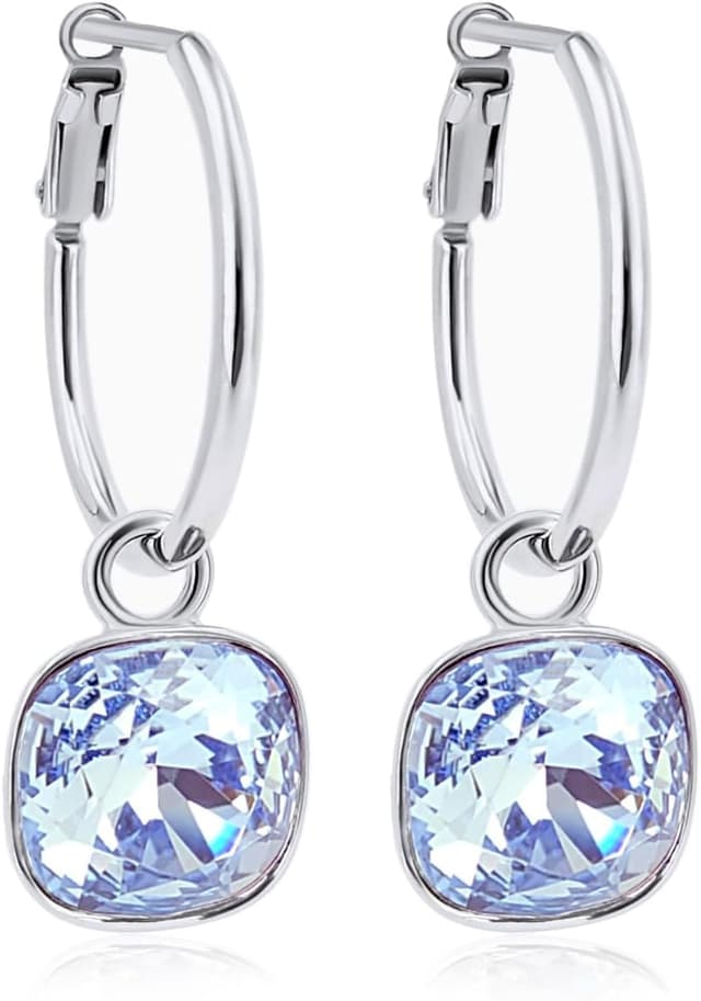 Detalle de Silber-Creolen 925 Sterling von NOBEL SCHMUCK mit Charm-Anhänger und Kristall