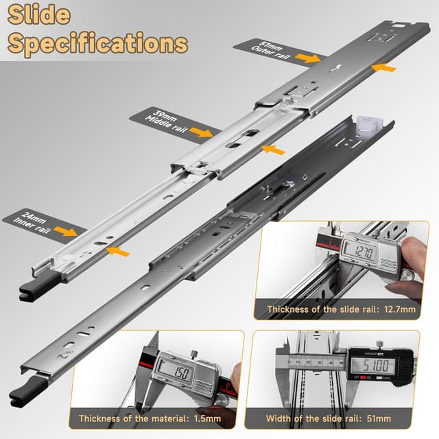 Detalle de AOLISHENG Schubladenschiene Vollauszug 400 mm mit Verriegelung – Schwerlastauszug bis 68 kg, 1 Paar (2 Stück)