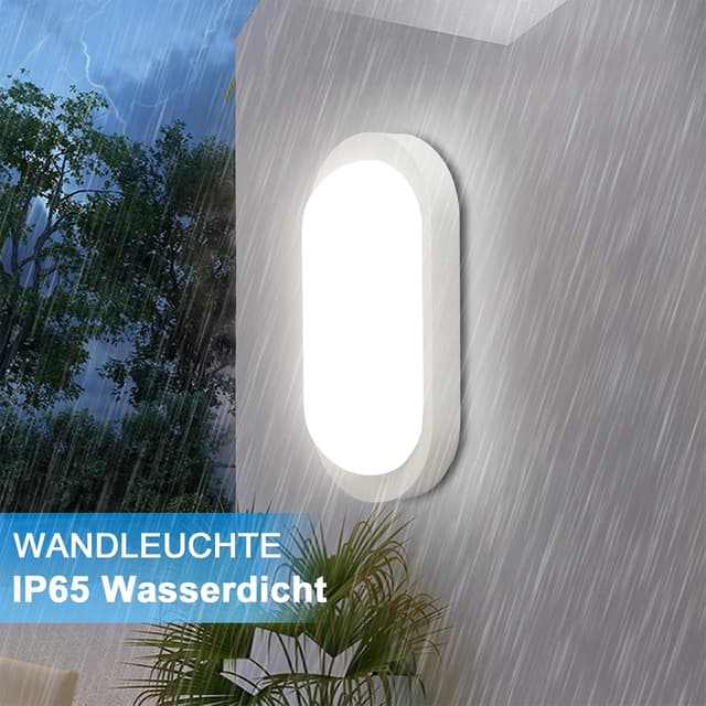 Detalle de IEGLED 2er-Set Kellerlampe mit Bewegungsmelder (Radar), IP65 LED Wandleuchte mit Dämmerungssensor, 12W oval