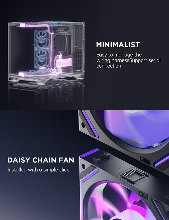 Detalle 2 de AsiaHorse Dawn Pro 120mm ARGB PWM Case Fan (Modular Daisy Chain, Forward/Reverse Blades)