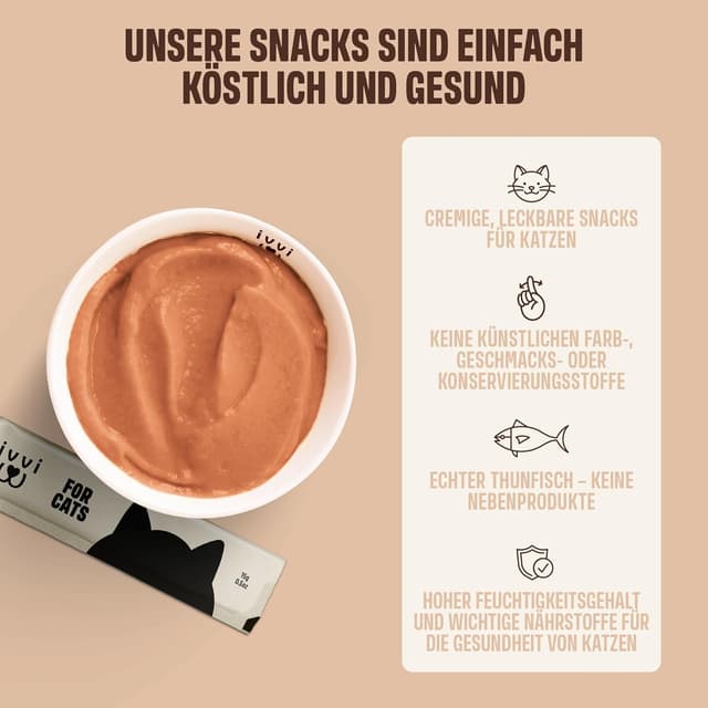 Detalle de ivvi Anti-Hairball Essenz für Katzen: Schlecksnack mit echtem Thunfisch gegen Haarballen (30 x 15 g)