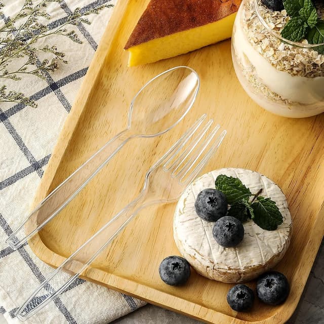 Thumbnail 5 de Clear Plastic Forks and Spoons Set 400 pcs 🍴