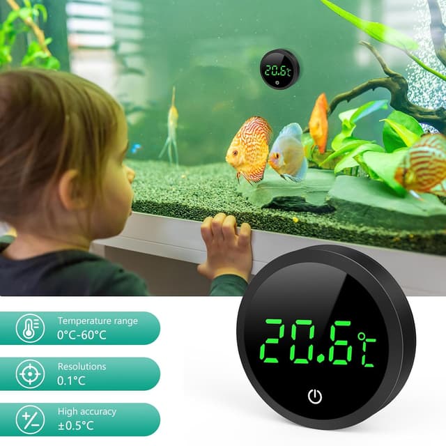 Detalle 2 de ORIA Aquarium Thermometer LED Digital – Kleben-On Mini-Temperatursensor für Süß- & Meerwasser, Schwarz