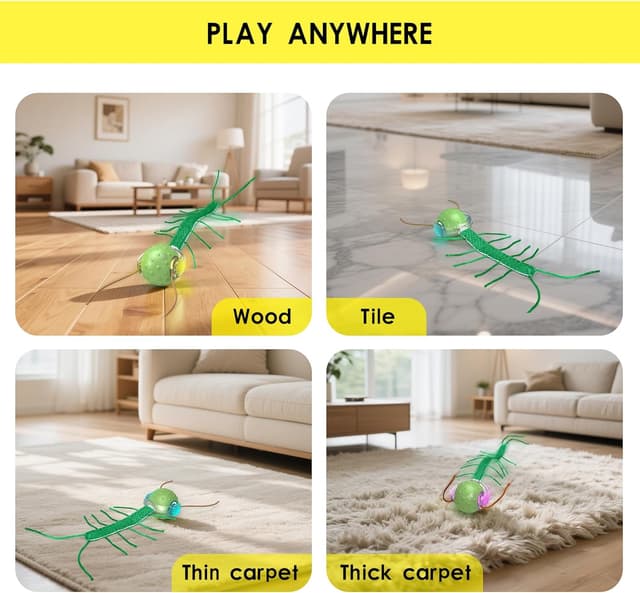 Thumbnail 6 de PUHOHUN balle de jeu automatique interactive pour chat d’intérieur (3 vitesses, silencieux, USB-C) – Vert