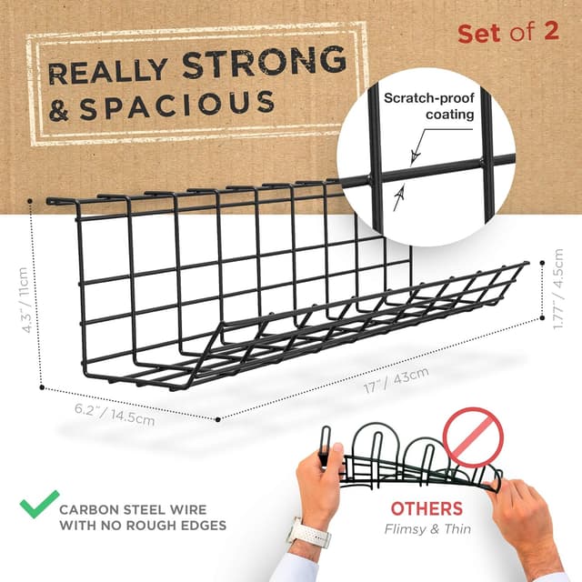 Detalle de Scanfield Cable Management kit porta cavi sotto scrivania, passacavi con griglia in acciaio (set da 2)