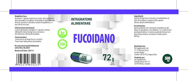 Detalle de Fucoidan Fucus vésiculeux 500 mg en gélules végétaliennes (120 capsules) — certificat d’analyse AGROLAB