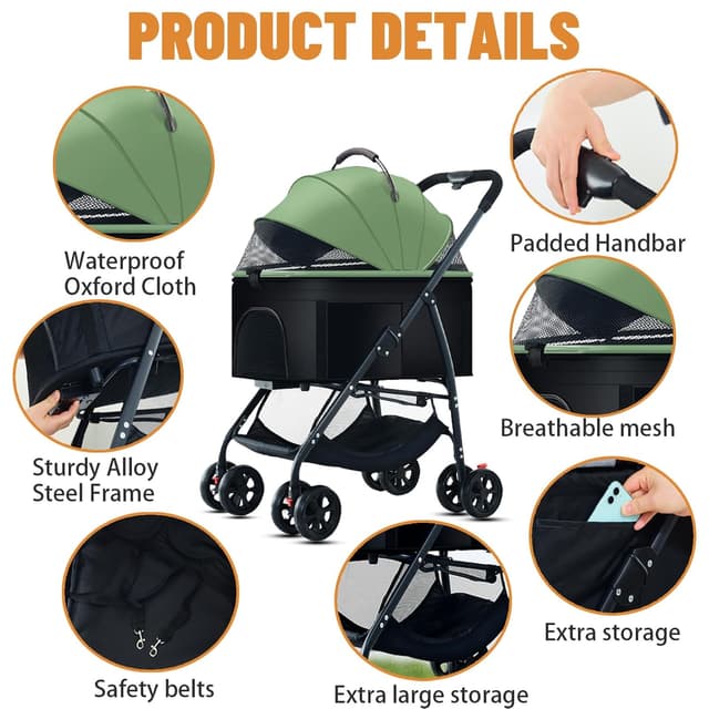 Detalle de ZHUOKECE 3-in-1 Dog Stroller 55lbs 🚶♀