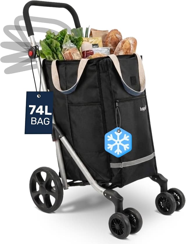 Detalle de Hoppa Einkaufstrolley – großer 74L klappbarer Einkaufswagen mit 6 Rädern und 5 Taschen