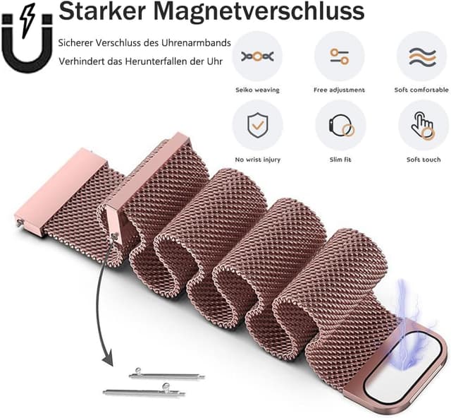 Detalle de ZLZKJS Edelstahl Mesh Uhrenarmband mit Magnetverschluss (14–24 mm) und Schnellverschluss