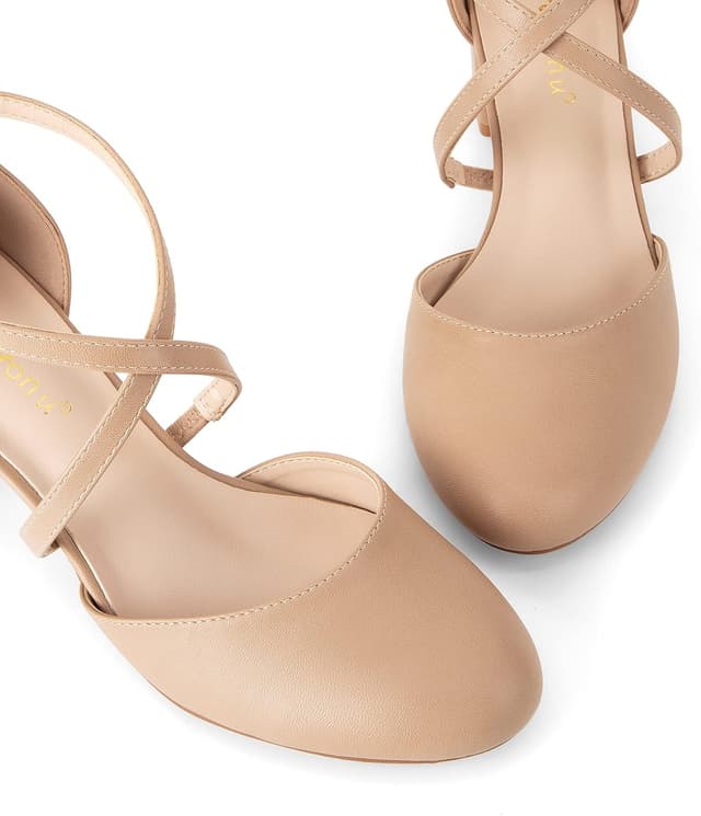 Detalle de Greatonu Women’s Low Block Heeled Dress Pumps with Cross Strap (2.5-Inch Heel)