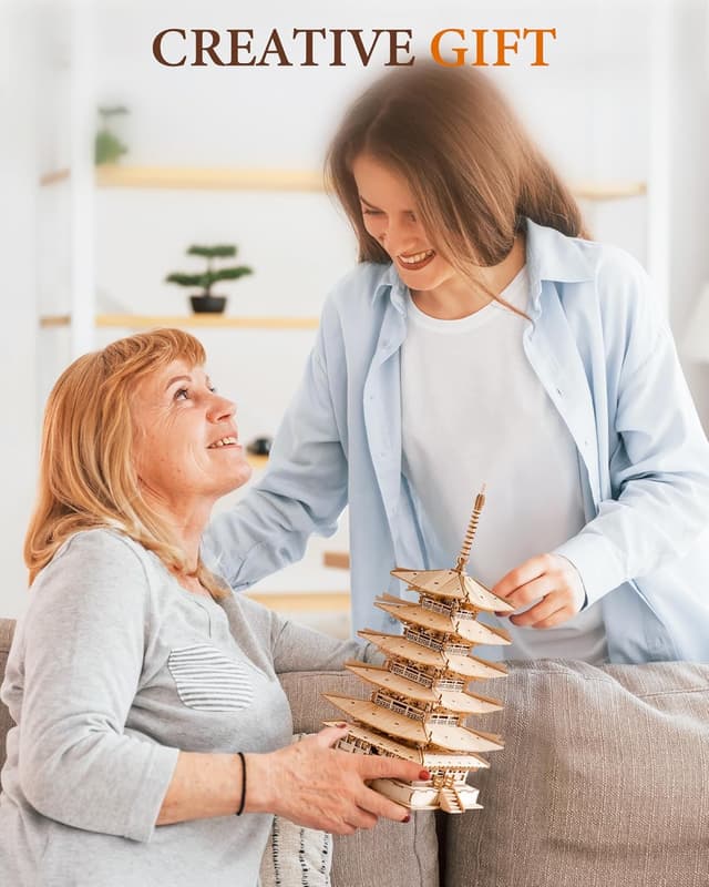 Detalle de Rolife Modellbau 3D-Puzzle Fünfstöckige Pagode – Holzbausatz für Erwachsene ab 14 Jahren