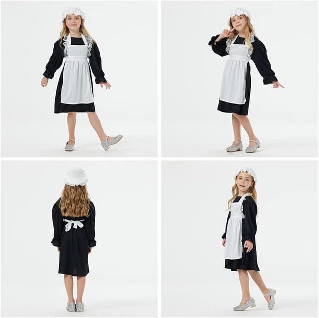 Detalle de Aomig Vestito da Cameriera Bambina medievale vittoriano con bonnet e accessori (4 pezzi) XL