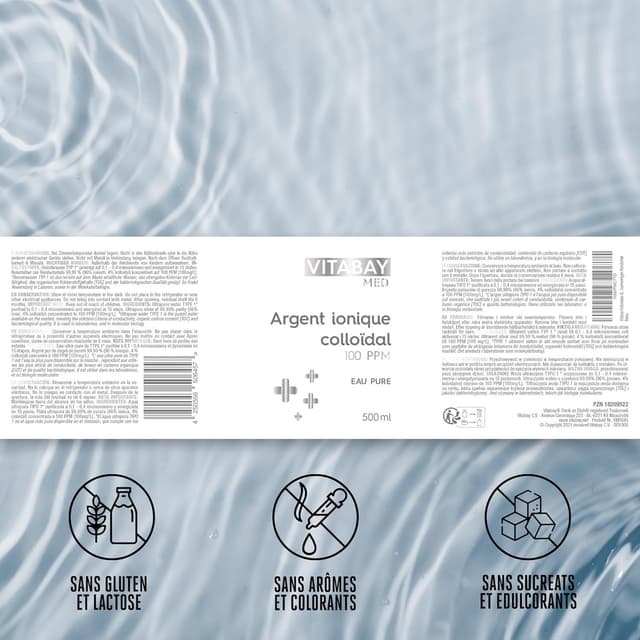 Thumbnail 6 de Vitabay Med Argent Colloïdal 100 ppm ionique, 500 ml (vegan, flacon ambré) – à appliquer 3 fois par jour