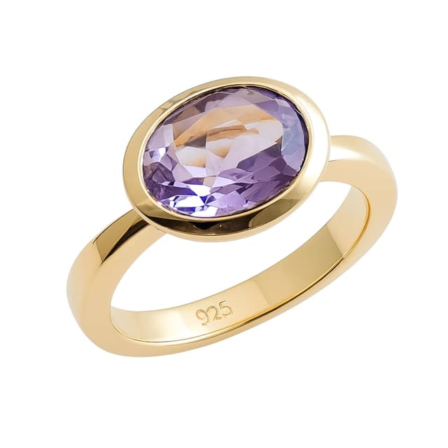 Detalle de Sophia Rose Jewellery Ring mit natürlicher Amethyst-Ovale 8x10 mm, vergoldet (925 Silber) – minimalistisch & handgefertigt