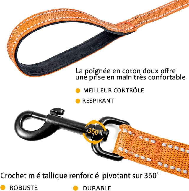 Detalle de COMSLE Long Leads for Dog Training extra long nylon dog leash (3m–20m) with rotating buckle handle