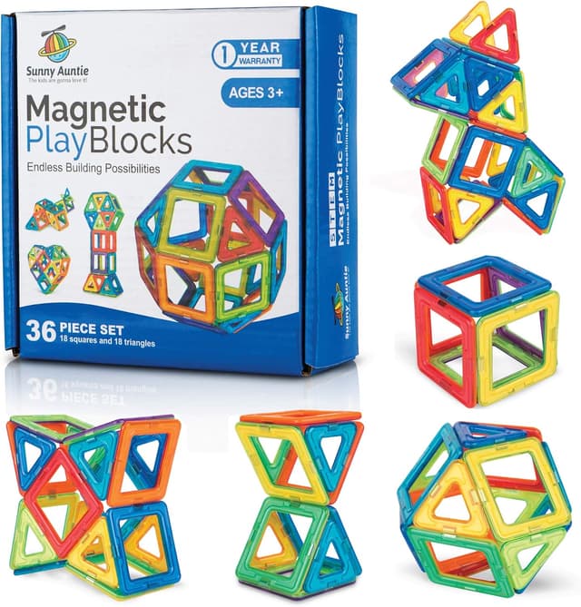 Detalle de Magnetic Building Blocks & Tiles Set (36 pcs) for ages 3–8 – STEM magnetic construction toy