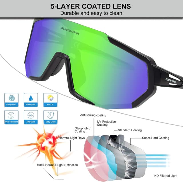 Detalle de Queshark Occhiali Veloci in TR90 con lenti policarbonato UV400: occhiali sportivi da ciclismo