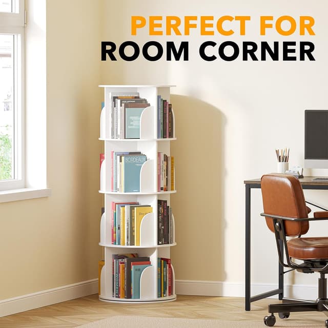Detalle de SpaceAid 4-Tier Rotating Bookshelf Tower (Spinning Lazy Susan) White