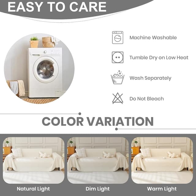 Detalle 1 de Royhom Sofa Überzug Chenille 180x260 cm Beige