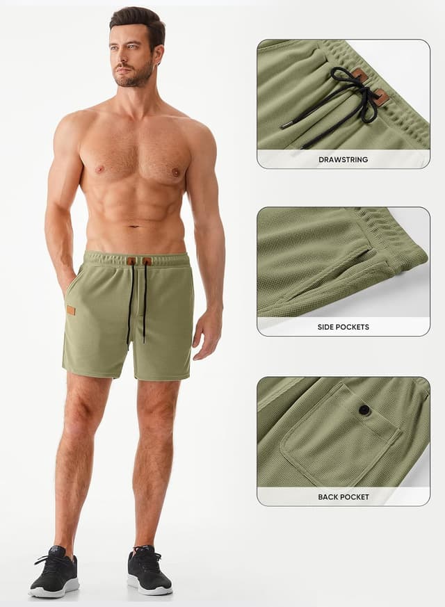 Thumbnail 6 de JMIERR Men’s Casual Waffle Knit Shorts (5” or 7”) with Elastic Waist & Pockets