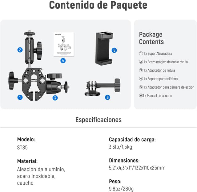 Thumbnail 7 de NEEWER Súper Abrazadera con Brazo Mágico y Adaptador 📸