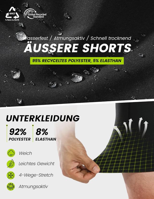 Detalle 2 de Nepest Herren-MTB-Shorts kurz mit 4D-Polster, atmungsaktiv & schnelltrocknend