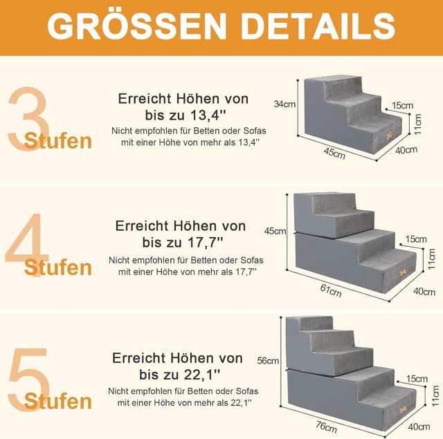 Detalle 2 de Nepfaivy 3‑stufige Hundetreppe 45×40×34 cm