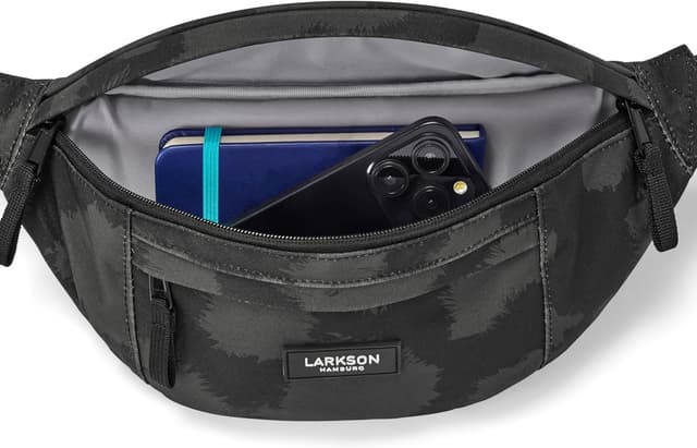 Detalle 2 de Larkson marsupio unisex Marsupio Donna e Uomo grigio con stampa Leo “Ole” – borsa a tracolla idrorepellente da viaggio (4 litri)