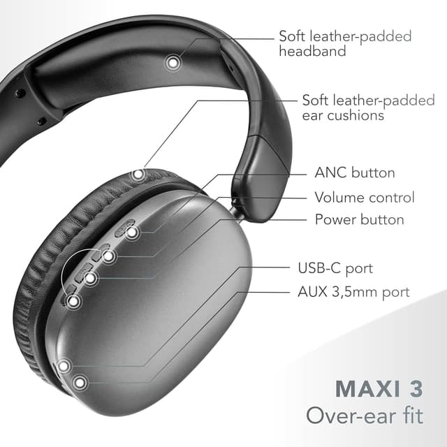 Detalle 2 de Music Sound MAXI3 Cuffie Wireless Over-ear con ANC e playtime fino a 35h, Nero