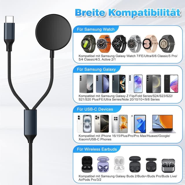 Detalle de imodomio USB C Ladekabel 2in1 für Samsung Galaxy