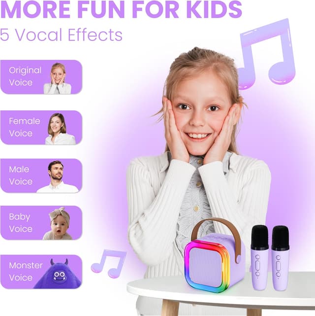 Detalle de Ankuka Karaoke Infantil con 2 Micrófonos Inalámbricos 🎤