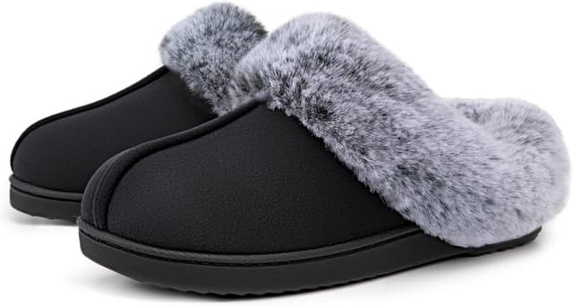 Detalle de VeraCosy Women’s Classic Suede Memory Foam Slippers with Faux Fur Collar