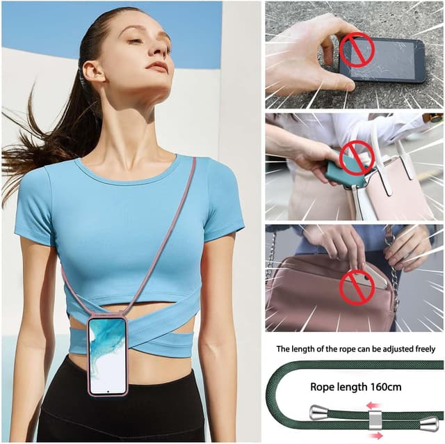 Thumbnail 6 de AoozeFon Hülle für Samsung Galaxy A54 5G mit Band & Kordel (abnehmbar), Schutzhülle mit TPU/Silikon-Bumper, Rosa