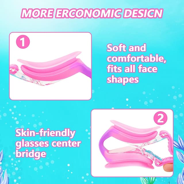 Detalle 2 de Mezere Kids Swimming Goggles (Age 6–14) Anti-Fog, UV Protection & No-Leak Fit