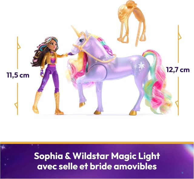 Detalle de Licorne Wildstar avec lumières et poupée Sophia (11,5 cm) – Unicorn Academy, L’École des Licornes